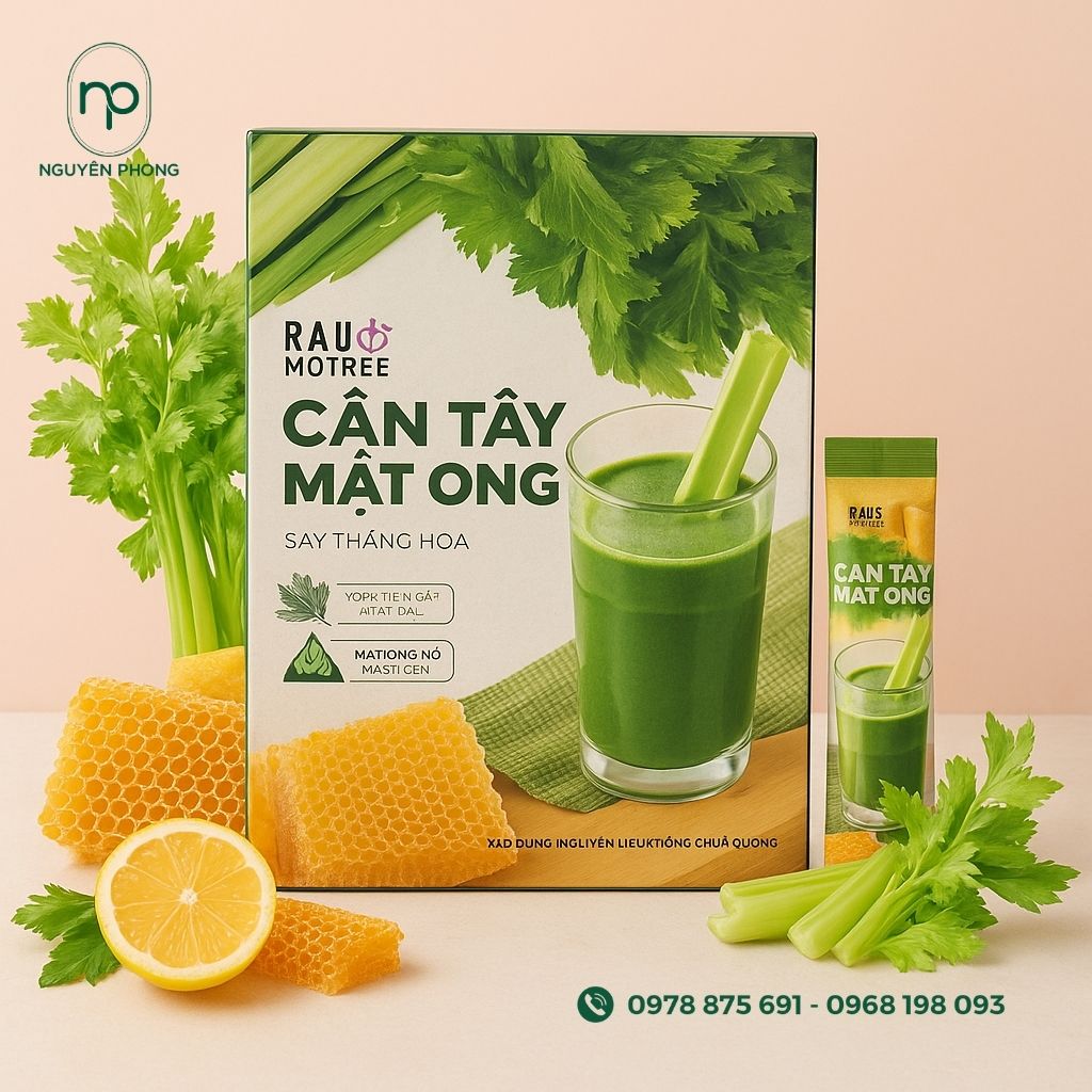 Hình ảnh đặc trưng trên hộp đựng bột rau cần tây